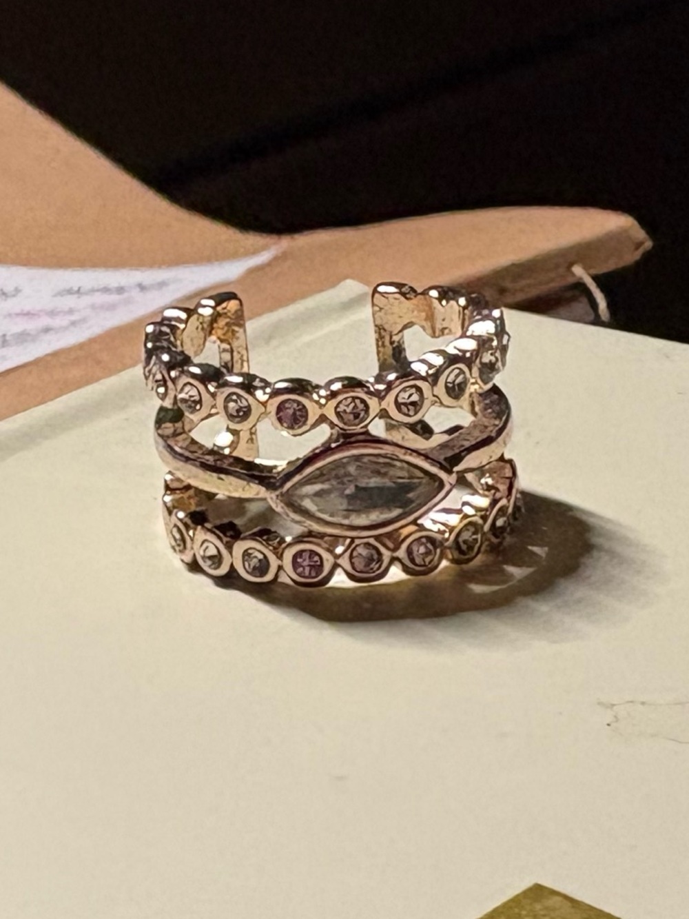 Luv AJ Stacked Statement Ring- Rose Gold & Crystals - Picture 5 of 6